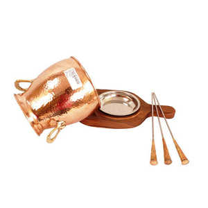 Tandoor de table en cuivre pur Indian Art Villa avec base en bois, ensemble de cuisson en métal pour l'extérieur, idéal pour le camping - Product Image 6