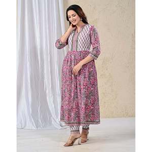 Pink Jaal Printed Cotton Salwar Kameez Suit for Girls Traditional Ethnic Style <b>Net</b> <b>Fabric</b> for Parties and Special Occasions - Product Image 4