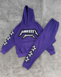 Streetwear unisexe avec logo personnalisé vente en gros 100% survêtements de luxe en coton ensemble de pantalons de survêtement évasés à capuche Boxy - Product Image 2