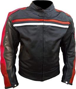 แจ็คเก็ตนักแข่งหนังแท้คุณภาพสูงสำหรับผู้ชาย ตัดเย็บตามสั่ง สีพื้น แต่งแถบตัดกัน แฟชั่นใหม่ ปักลาย ตกแต่งขนสัตว์ - Product Image 1