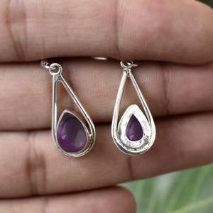 Pendientes colgantes de Plata de Ley 925 sólida de tendencia, joyería colgante de piedras preciosas de amatista para mujeres y niñas para fiestas - Product Image 6