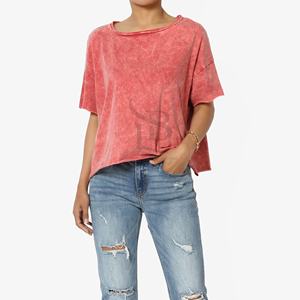 Fabricant personnalisé vente en gros de t-shirts délavés à l'acide de haute qualité pour femmes été de bonne qualité dames vintage respirant OEM - Product Image 1