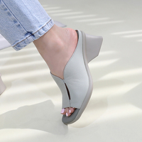 [JSHOE] fait à la main en peau d'agneau véritable bout carré Mule pantoufles 6.5cm talon confort sandales compensées pour femmes chaussures d'été