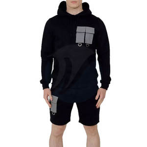 Color sólido por encargo de los hombres sudaderas con capucha conjunto corto liso teñido de manga larga hombres sudaderas con capucha conjunto corto - Product Image 1
