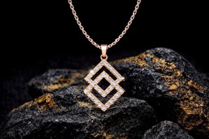 Collier pendentif géométrique fait main en argent sterling 925 plaqué or rose 14 carats avec zircon brillant étincelant, cadeau - Product Image 6