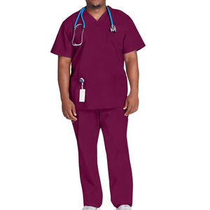 Ensemble d'uniformes pour hommes, col en V, manches courtes, taille haute, nouveau style de blouses d'hôpital en coton doux biologique - Product Image 1