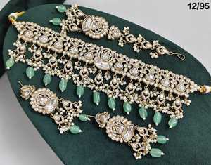 Merveilleux indien réel Kundan qualité supérieure forme de larme Kundan travail Jaypuri collier avec boucle d'oreille ensemble de bijoux de mariage femmes - Product Image 3