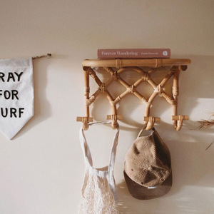 <b>Cheap</b> price rattan <b>wood</b> wall mounted <b>shelf</b> with hook wholesale natural hanging <b>shelves</b> for rooms - Product Image 5