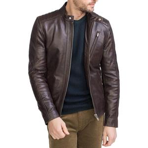 Tendance hommes en cuir de mouton véritable toile veste manches longues personnalisé imprimé imperméable coupe-vent Racer veste décontracté hiver - Product Image 4