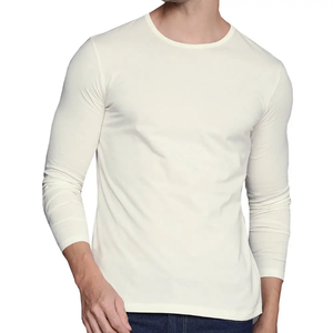 T-shirt blanc à manches longues pour homme |   T-shirt slim fit en coton peigné premium 180 GSM |   Vêtements de streetwear urbains personnalisés à étiquette privée - Product Image 1