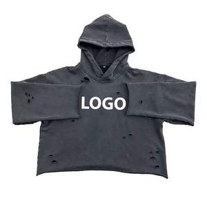 Sudadera con Capucha Personalizada con Logotipo, Estilo Urbano para Hombre, Vintage, Desgastada, con Agujeros, Lavado Ácido, Oversize, de Felpa, 100% Algodón Tejido, OEM - Product Image 6