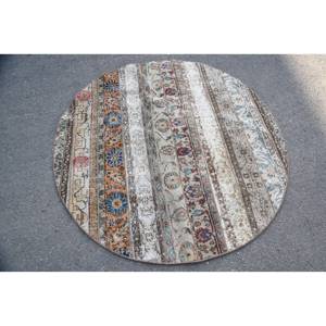 Alfombra Vintage de lana turca de 4,8 'X 4,8 ', diseño de retales azul Beige, respaldo de látex, tejido plano para decoraciones de sala de estar para adolescentes - Product Image 3