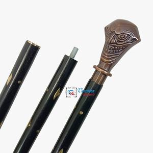 Canne de marche en bois noir réglable à 3 plis, design Joker, finition antique Art Déco, en laiton et bois, faite à la main, pour cadeau - Product Image 5