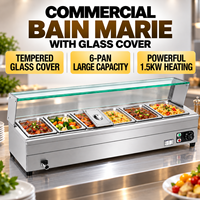 Bain-marie électrique commercial 6 bacs en acier inoxydable avec couvercle en verre, table de buffet chauffante pour la restauration