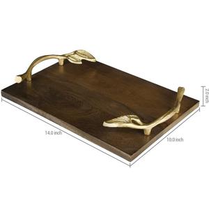 Bandeja de madera de mango con mango de metal Bandeja redonda de madera de acacia de alta exigencia para servir para restaurante y hogar - Product Image 5