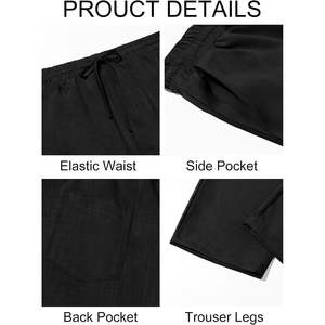 กางเกงลำลองผู้ชายผ้าลินินปี 2025 ทรงครอป ผ้าฝ้าย 100% เอวยางยืด มีเชือกผูก จีบ น้ำหนักเบา เหมาะสำหรับฤดูร้อน โยคะ และชายหาด - Product Image 3