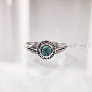 Bague pour femme en turquoise tibétaine naturelle, pierre de naissance de décembre, cadeau de Noël, bijoux faits à la main, bague en argent sterling 925 - Product Image 3