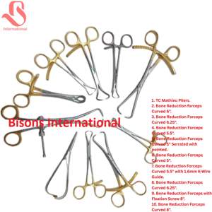 BISONS - Juego de 10 Pinzas de Reducción Ósea Manuales, Instrumentos Quirúrgicos Ortopédicos de Acero Inoxidable, Certificación CE - Product Image 1