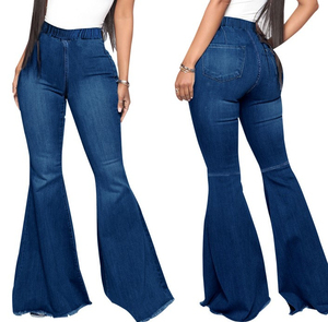 Jeans à pattes d'éléphant à taille haute extensible et ajusté sur mesure, vêtements de rue décontractés pour femmes, pantalon en denim évasé - Product Image 1