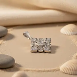 Pendentif en argent 925 avec zircone cubique pour femmes, plaqué or 18 carats, bijoux de mode avec motif numérique et couleur de placage 18 carats - Product Image 2