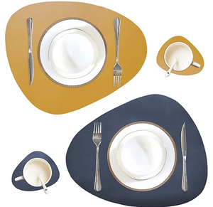 Napperon de table à manger en cuir forme ovale tapis de plaque avec coutures de bord écologique ménage cuir nouveau look - Product Image 1