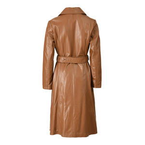 เสื้อเทรนช์โค้ทหนังแกะแท้แบบยาวของผู้หญิงที่สง่างามเสื้อโค้ทหนังแบบกำหนดเองสำหรับฤดูใบไม้ผลิ - Product Image 3