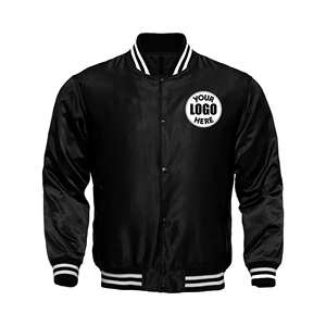 Veste d'université en satin pour hommes 100% polyester, boutons pression de baseball, logo cousu à l'avant, teint en hiver, support de produit OEM - Product Image 1