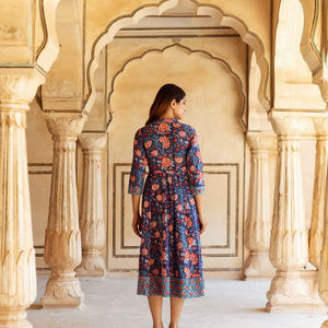 Robe Jayalini imprimée à la main, style bohème, en coton, décontractée, occasionnelle, pour les vacances d'été, pour femmes - Product Image 1
