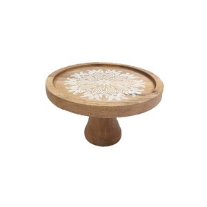 Présentoir à gâteaux en bois de forme ronde à un niveau Finitions naturelles pour présentoir de fête d'anniversaire de mariage en vrac personnalisé - Product Image 4