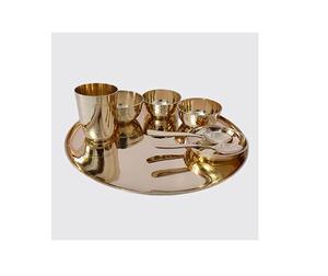 Haute exigence top vendeur pur cuivre bronze thali ensemble de plaque bol cuillère et verre pour la maison mariage décoratif style indien - Product Image 4