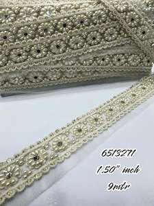 เครื่องปักผ้าลูกไม้สำหรับชุดแต่งงานและเสื้อผ้าสตรีมีหลายดีไซน์ลายปักด้วยไข่มุกสีขาว - Product Image 2