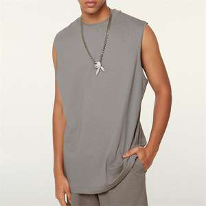 Ropa de calle Cuello redondo 100% Algodón Sin mangas Gimnasio Lavado con ácido Parche bordado desgastado Logotipo personalizado Camisetas sin mangas Hombres - Product Image 3