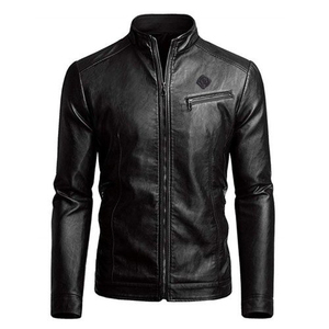 Veste en cuir véritable noire à manches longues pour hommes, veste de moto à épissage véritable pour hommes, vente en gros - Product Image 6