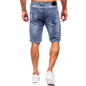 Pantalones cortos de mezclilla lavados azules con dobladillo angustioso para hombres, apliques descoloridos lavados, pantalones cortos de mezclilla personalizados para hombres - Product Image 4