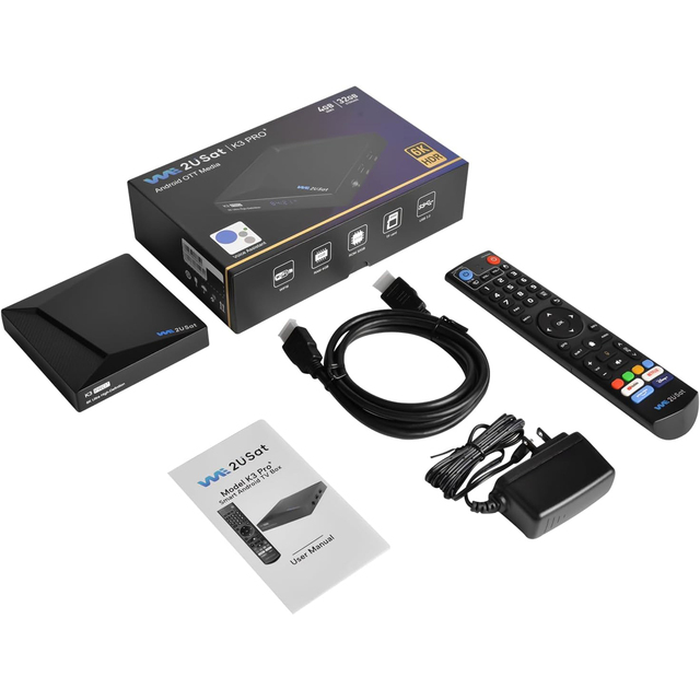 2026 We2USat K3 PRO+ Quad Core Free Smart Android TV Box 4GB RAM 32GB Storage Wifi6 BT5.0 1000M LAN US TV Player VS Vseebox