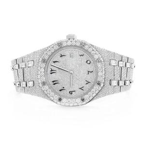 Elegante clásico Moissanite diamante mecánico automático reloj de acero inoxidable acabado helado completo que ofrece brillo exquisito - Product Image 1