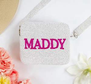 Lujo personalizado nombre con cuentas caja de algodón bolso de mano monedero de noche corazón estrella baloncesto sobre patrones cierre de cremallera bodas - Product Image 1