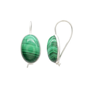 Fait à la main en argent Sterling 925 ovale Cabochon Malachite boucles d'oreilles pendantes pierre unique boucles d'oreilles femmes élégantes bijoux fins cadeau - Product Image 1
