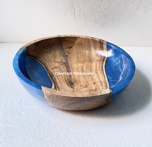 Bol en bois d'acacia de Style moderne fait à la main sculpté en résine époxy bol de service pour salade riz soupe fruits légumes livraison d'échantillon gratuit - Product Image 3