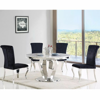Tables à manger rectangulaires et rondes de haute qualité, modernes et luxueuses, 6 places, pour la maison et l'hôtel, en acier inoxydable argenté avec plateau en marbre