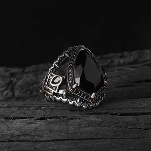 Anillo Turco de Plata de Ley 925 para Hombre, Estilo Otomano, Piedra Negra Natural, Joyería Fina Hecha a Mano, Azuris VALKH1307 - Product Image 3