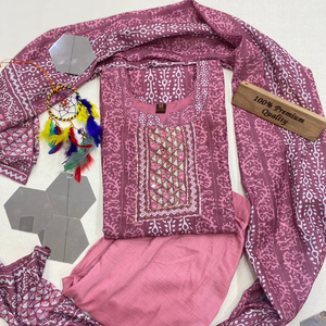 Maslin Kurta พิมพ์ลายสวยงาม,พร้อมงานฝีมือหนักในคอพร้อมการทำงานตามลำดับเต็มรูปแบบในกางเกงคูร์ต้า - Product Image 1