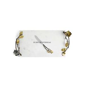 Bandeja de servicio de mármol blanco de calidad superior de diseñador único más elegante con bordes y asas de metal chapados en oro Suministros de cocina - Product Image 5