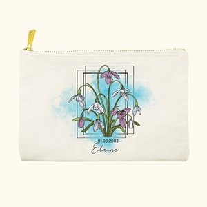 Trousse de Maquillage Personnalisée Extra Large en Toile, Écologique et Durable, avec Fermeture Éclair et Logo Personnalisé, Pliable, Motif Fleur de Naissance, Cadeau pour Elle - Product Image 2