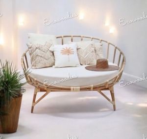 โซฟาหวายไม้ไผ่โค้งสำหรับ2-Seater ห้องนั่งเล่นกลางแจ้งม้านั่งในสวนดีไซน์เรียบง่ายทันสมัย - Product Image 5