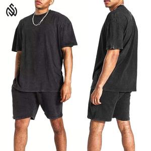 New Arrival High Quality Acid Wash Shorts Set Washed Breathable Unique Design Best Sale 2 Pieces Shorts And T-<b>shirts</b> Set - Product Image 6