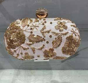 Sac à main de soirée rond et élégant de luxe, pochette brodée de qualité supérieure avec perle pour événements spéciaux et mariages - Product Image 1