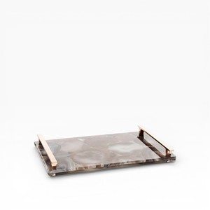 Grey Natural Agate Stone Decorative Tray with Organic Shape <b>Gold</b> Rim and Matching Stone <b>Coaster</b> Set for Luxury Home Styling - Product Image 2