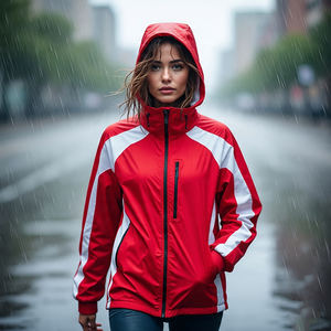 Chaqueta de lluvia cortavientos impermeable Multipanel ligera para mujer con diseño con capucha y forro de algodón - Product Image 1