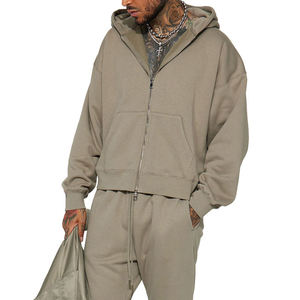 Cropped Men Zip up Hoodie Unisex Oversized Streetwear Heavyweight Full Zip up Pullover Sudaderas con capucha en blanco - Product Image 2